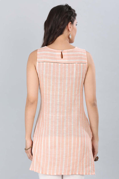 Orange Round Neck Striped kurta