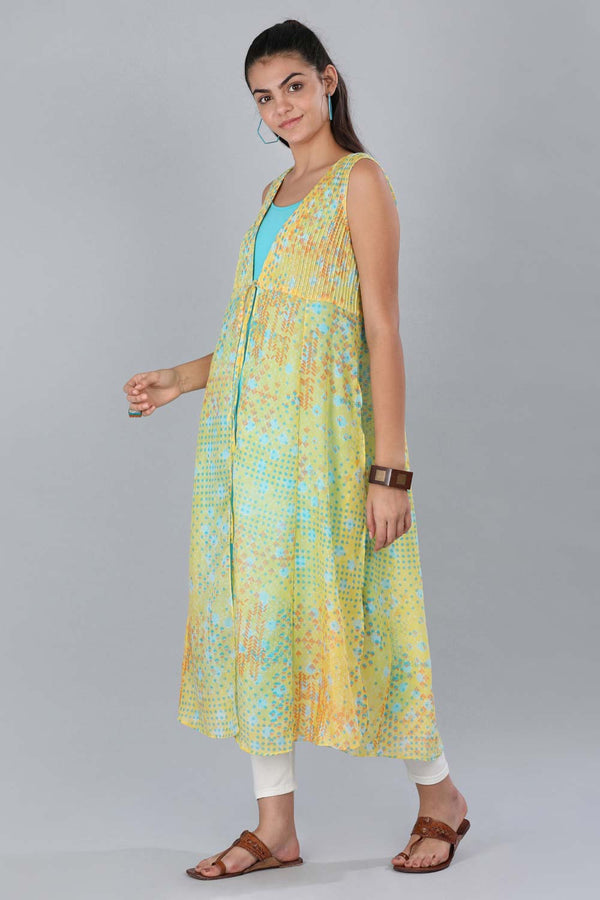 Yellow Printed Gillet