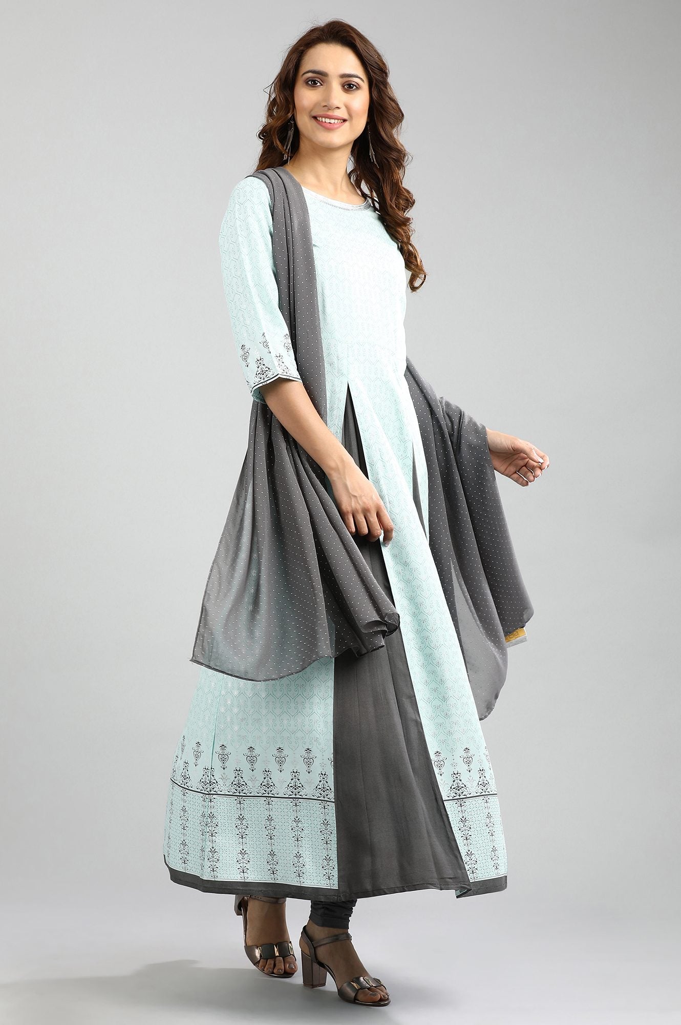 Blue Round Neck Printed kurta