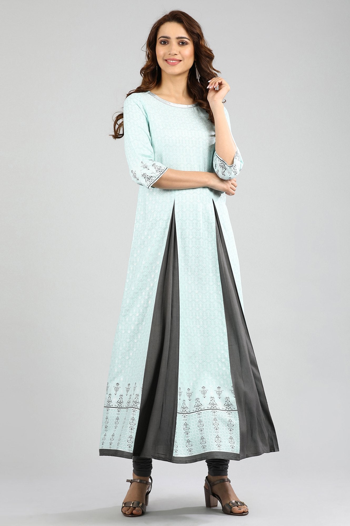 Blue Round Neck Printed kurta