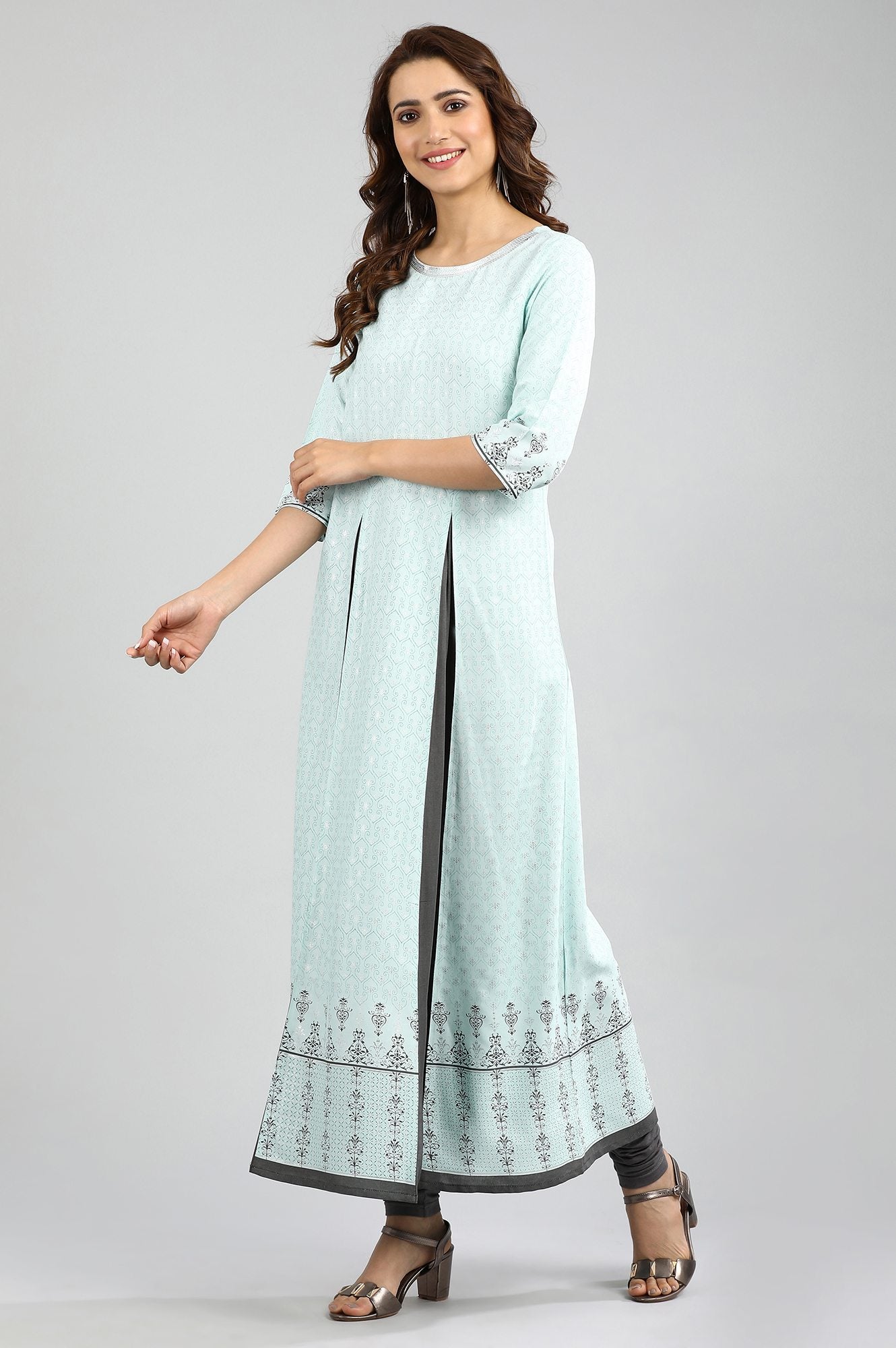 Blue Round Neck Printed kurta