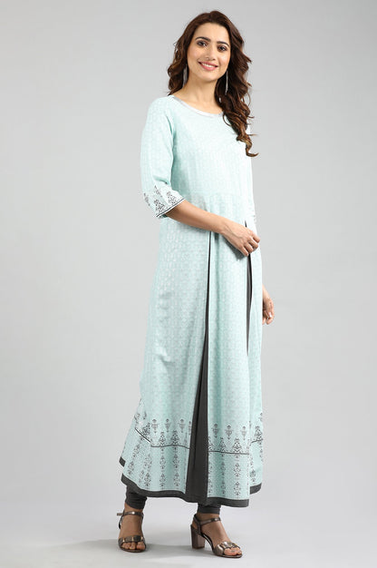 Blue Round Neck Printed kurta