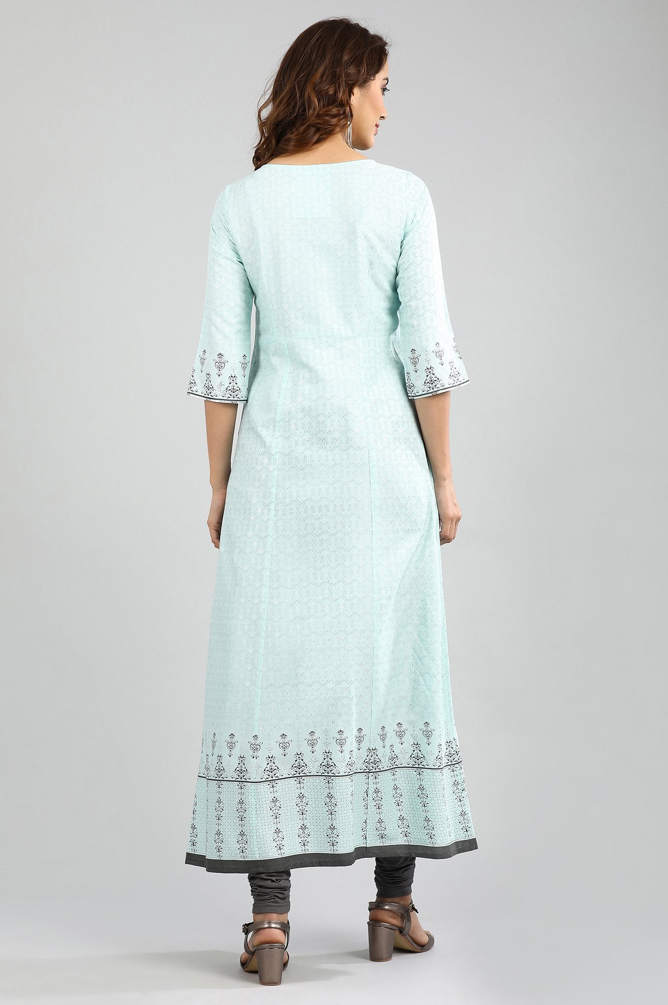 Blue Round Neck Printed kurta