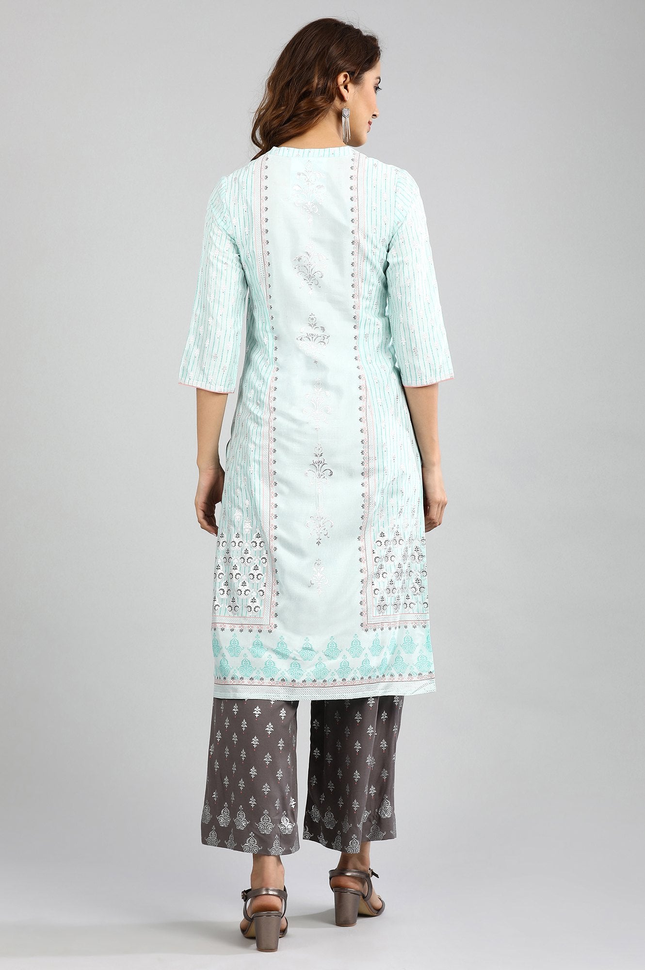 Blue Band Collar Printed kurta