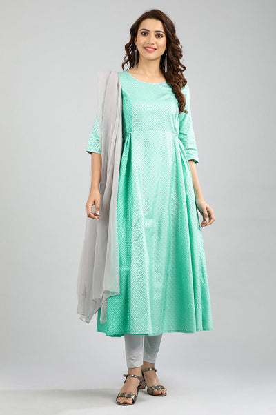 Green Round Neck Yarn-dyed kurta