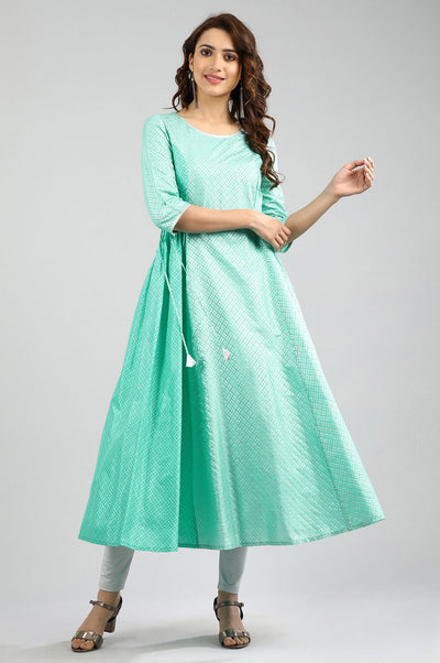 Green Round Neck Yarn-dyed kurta
