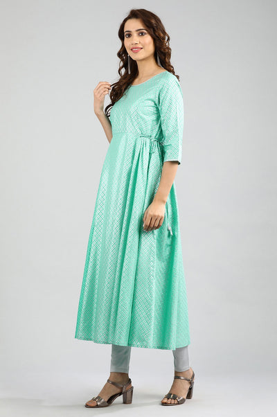 Green Round Neck Yarn-dyed kurta