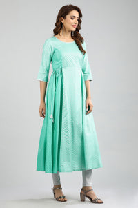 Green Round Neck Yarn-dyed kurta