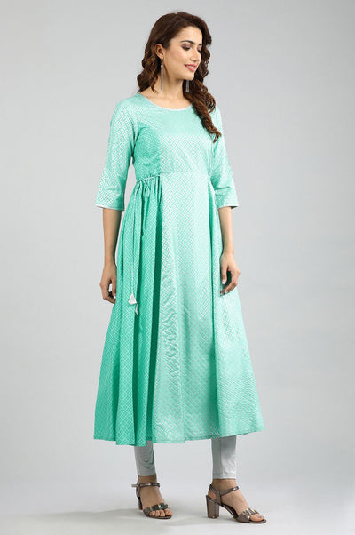 Green Round Neck Yarn-dyed kurta