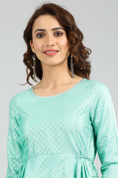 Green Round Neck Yarn-dyed kurta