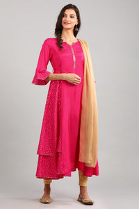 Pink Round Neck printed kurta