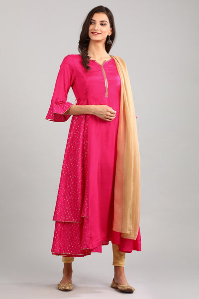 Pink Round Neck printed kurta