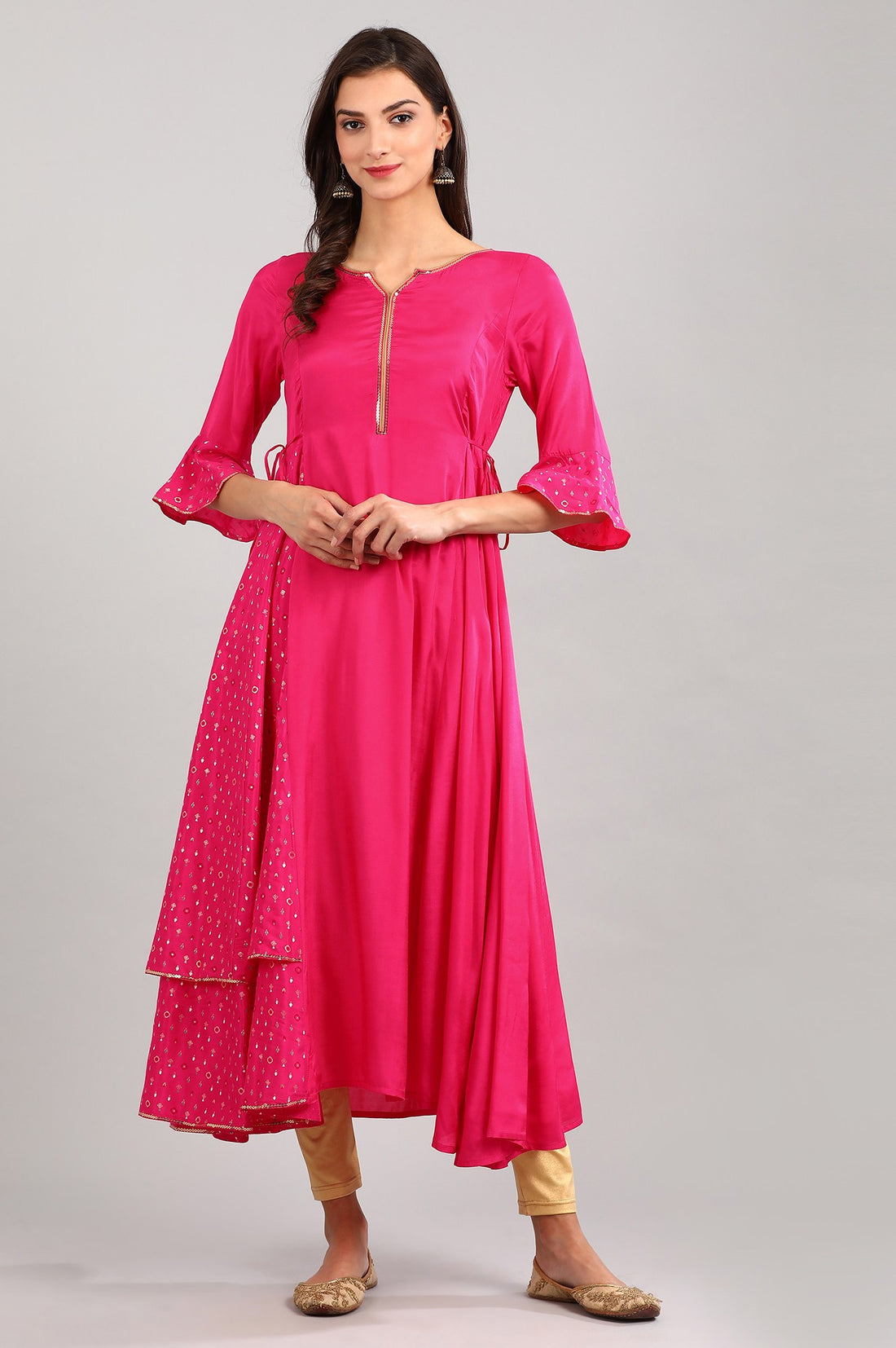 Pink Round Neck printed kurta