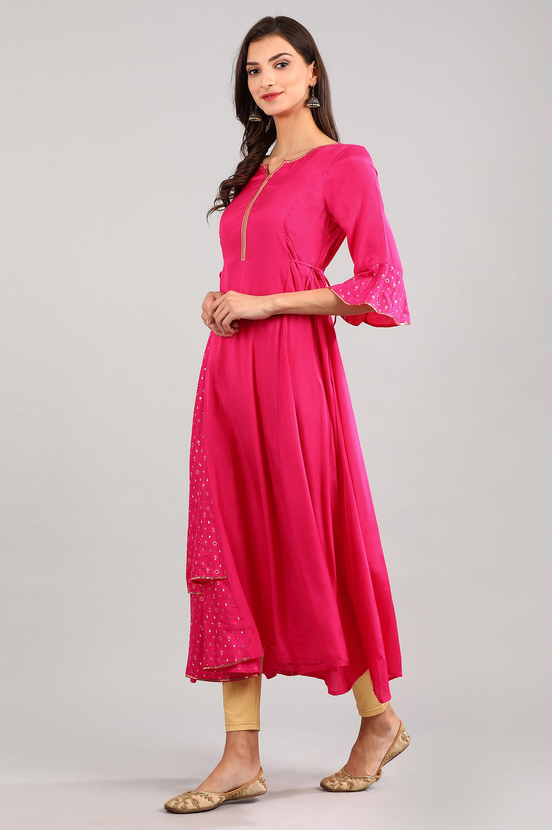 Pink Round Neck printed kurta