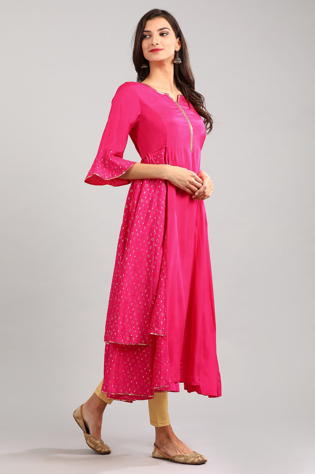 Pink Round Neck printed kurta