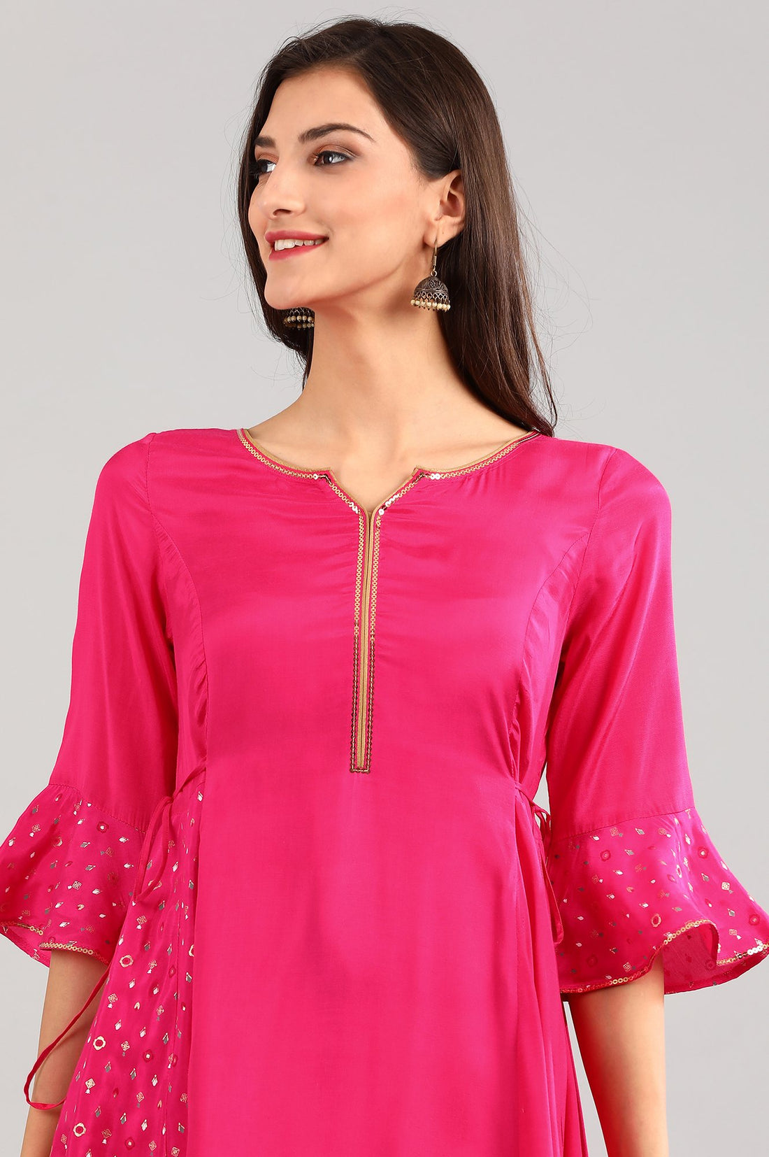 Pink Round Neck printed kurta