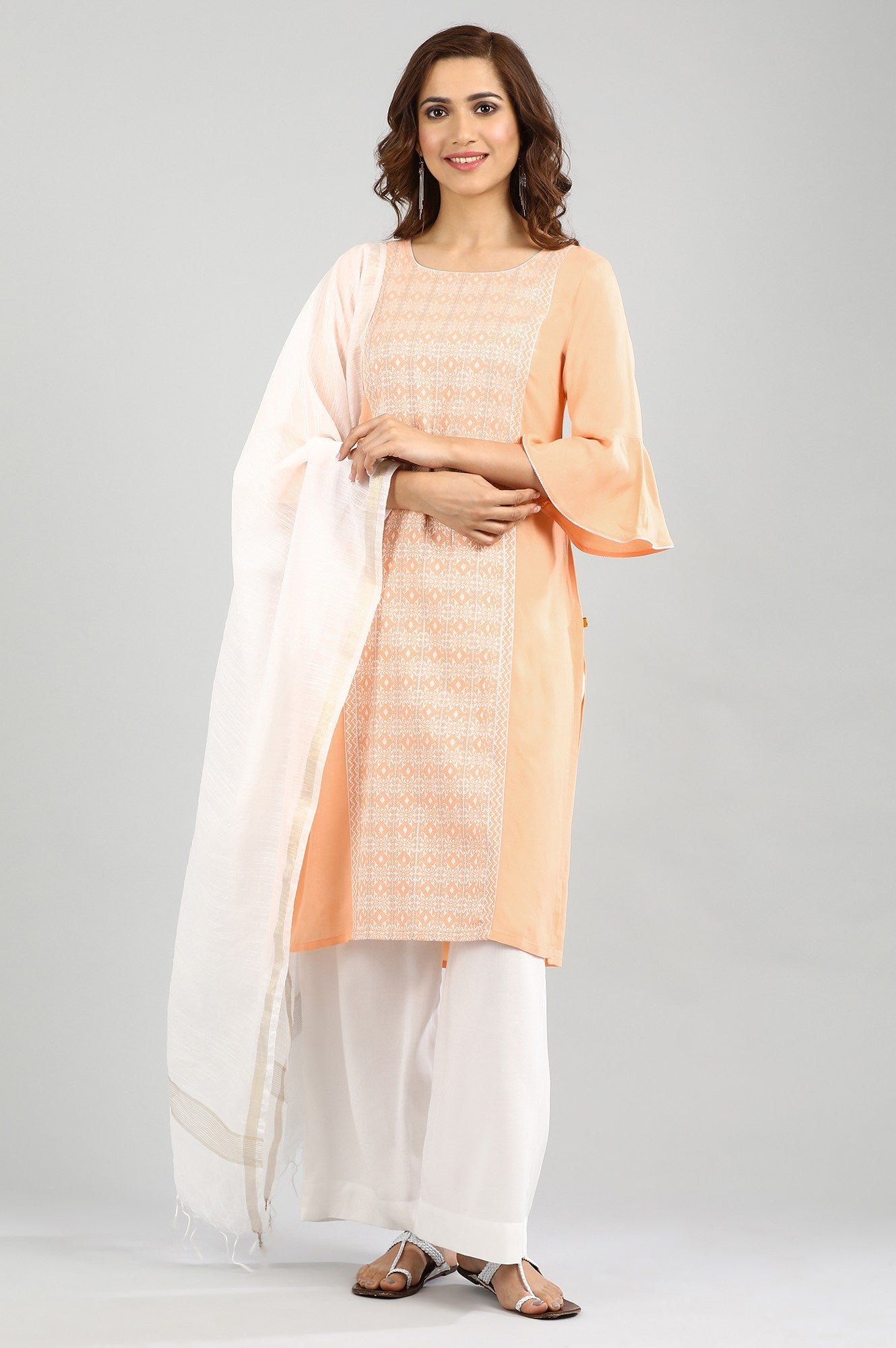 Orange Round Neck Yarn-dyed kurta