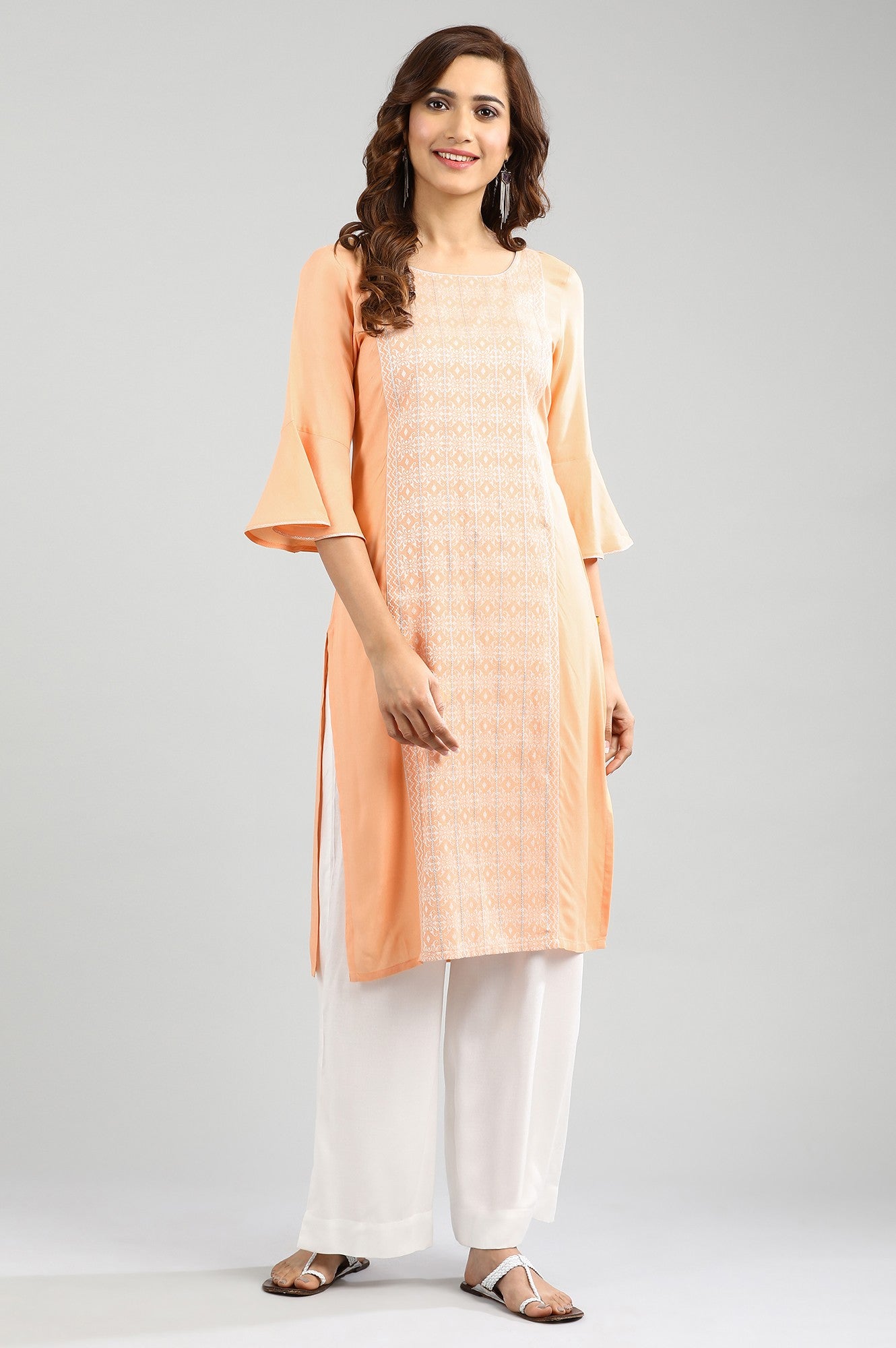 Orange Round Neck Yarn-dyed kurta