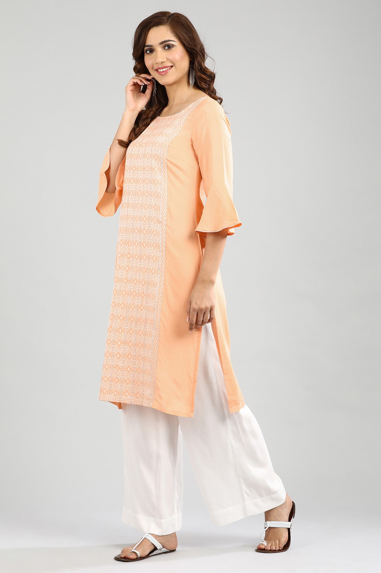 Orange Round Neck Yarn-dyed kurta