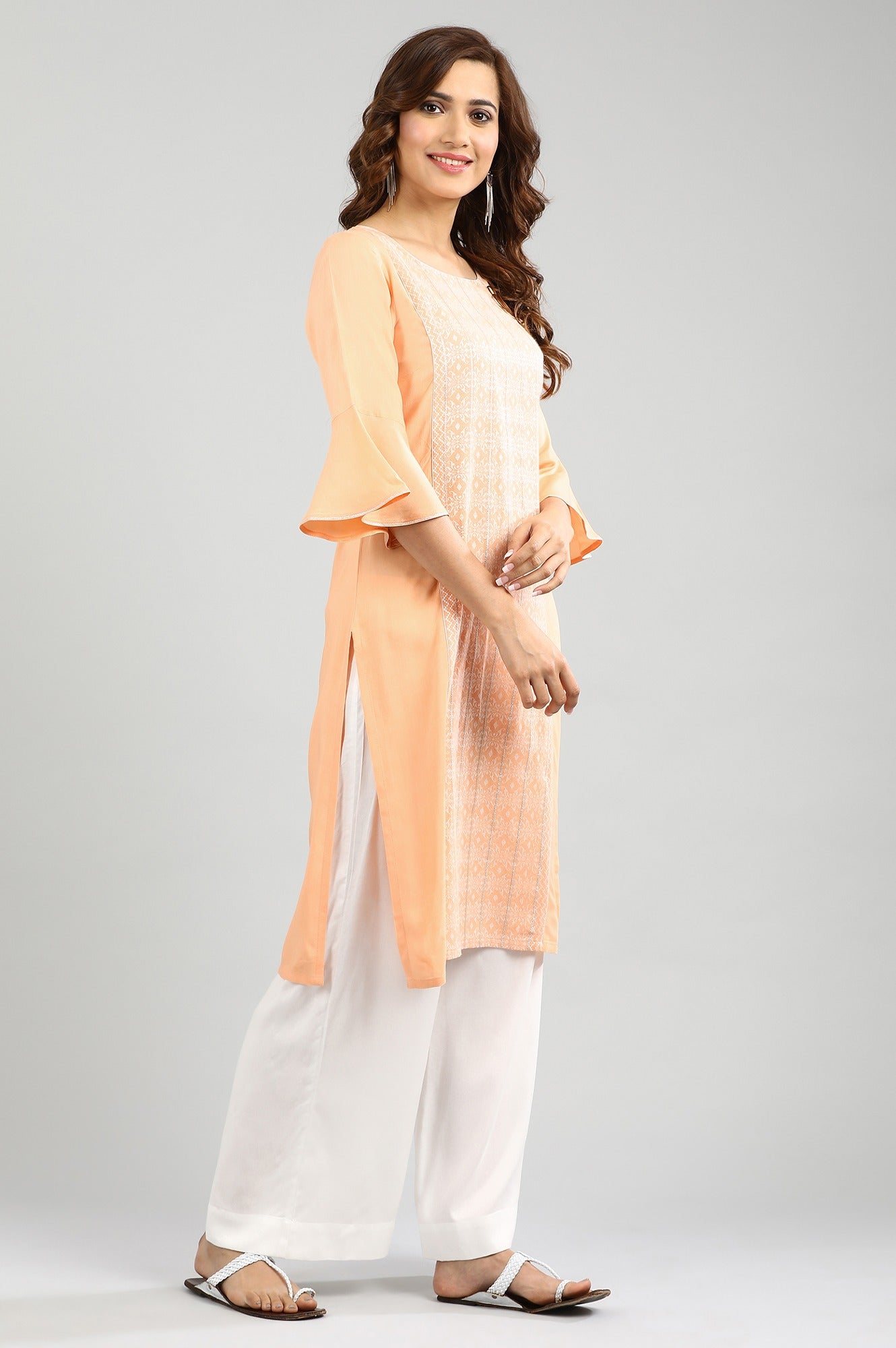 Orange Round Neck Yarn-dyed kurta