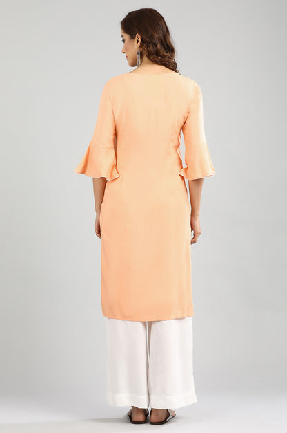 Orange Round Neck Yarn-dyed kurta