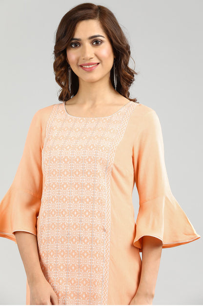 Orange Round Neck Yarn-dyed kurta