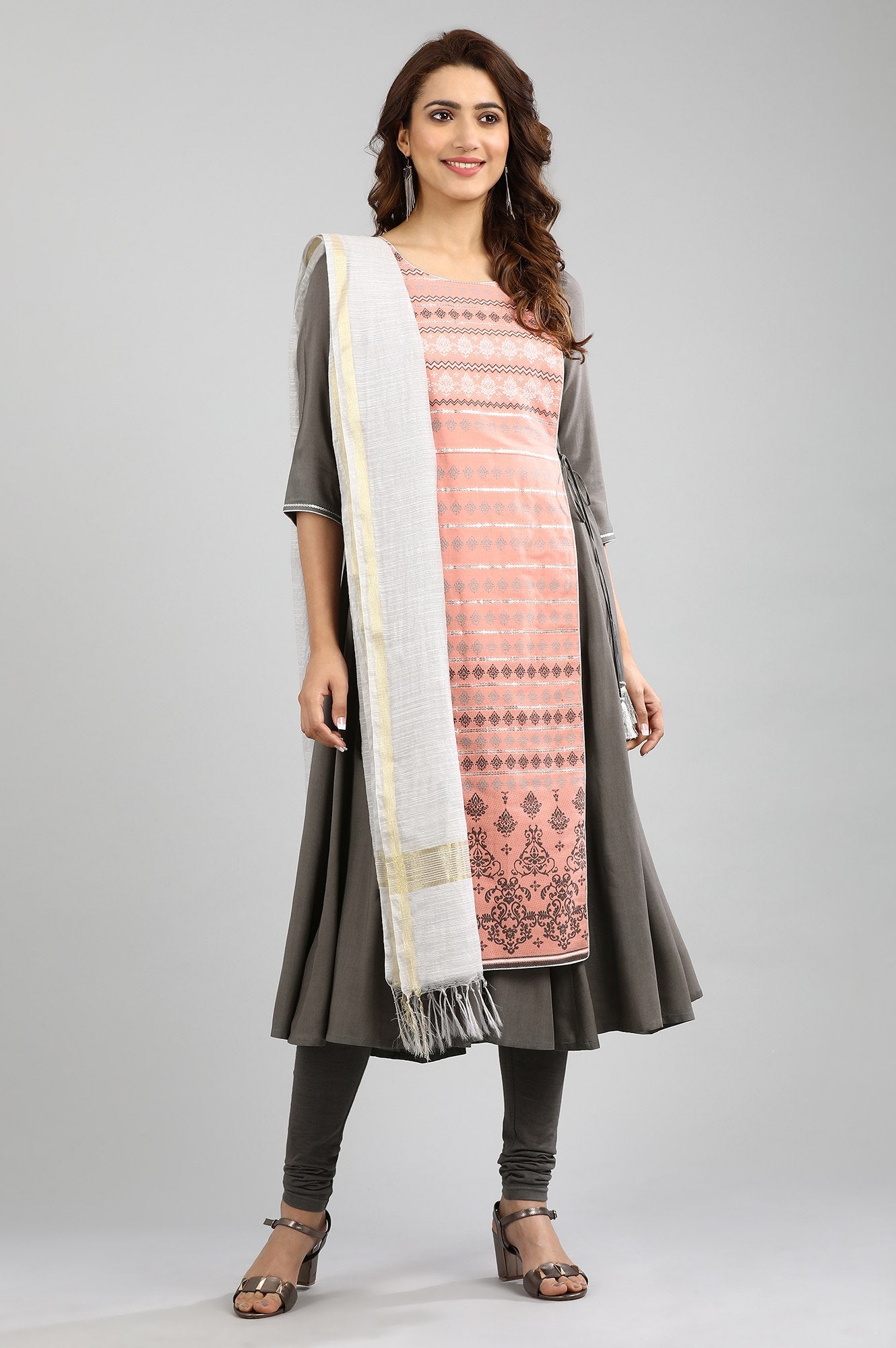 Grey Round Neck Yarn-dyed kurta