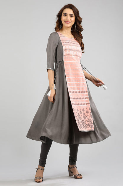 Grey Round Neck Yarn-dyed kurta