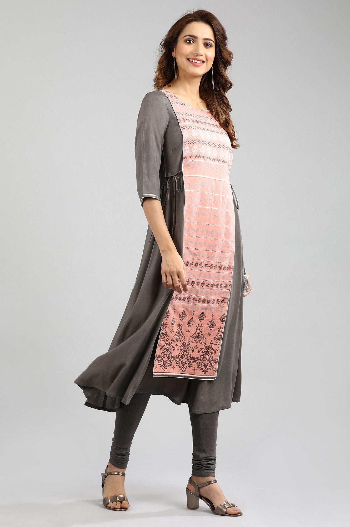 Grey Round Neck Yarn-dyed kurta