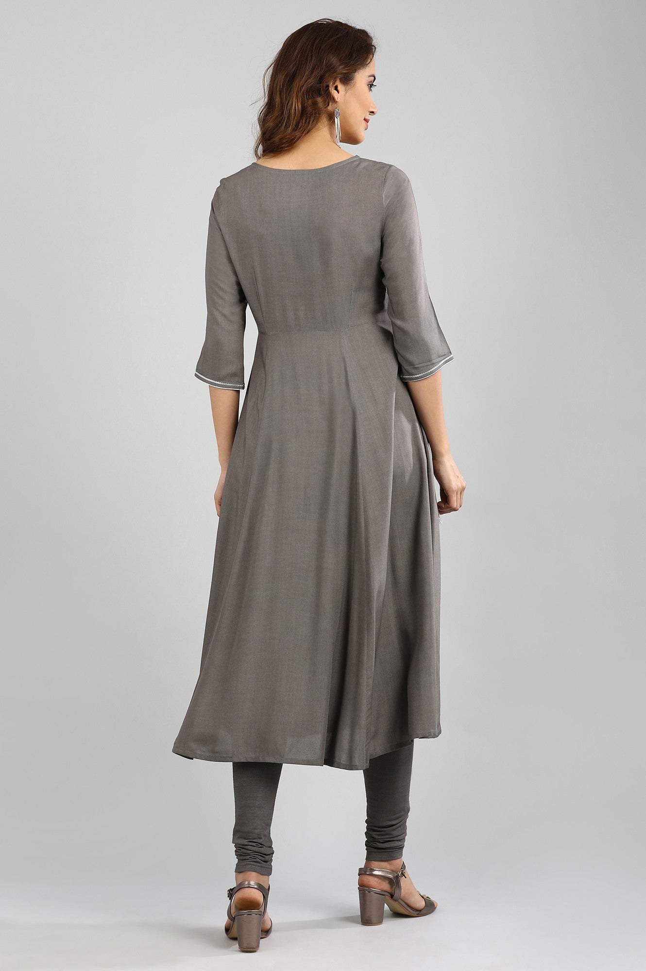 Grey Round Neck Yarn-dyed kurta