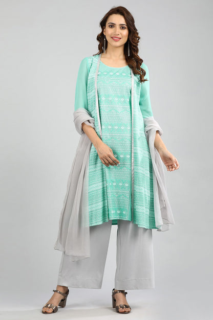 Green Round Neck Printed kurta