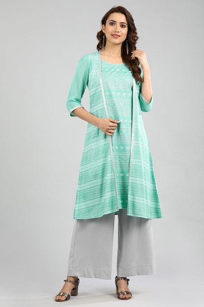 Green Round Neck Printed kurta