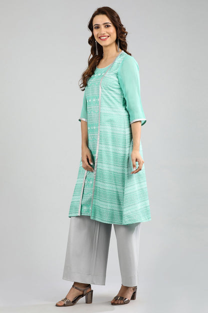 Green Round Neck Printed kurta