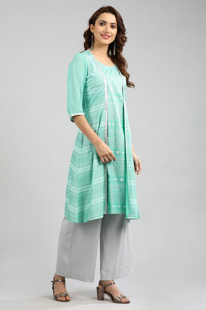 Green Round Neck Printed kurta