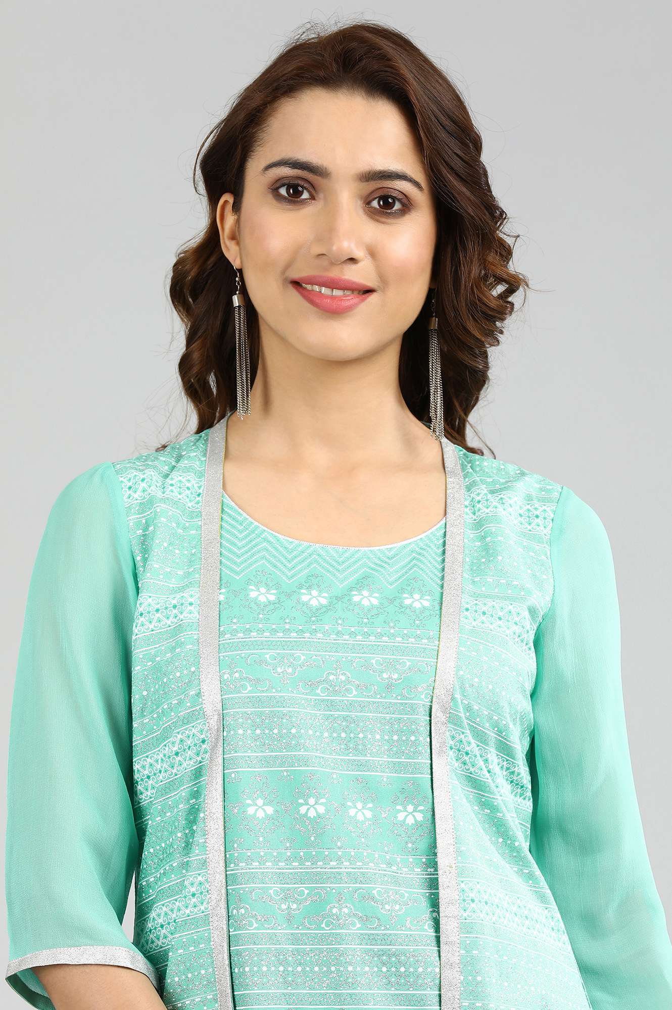 Green Round Neck Printed kurta