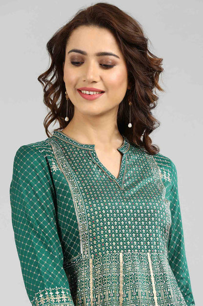 Green Band Collar Printed kurta