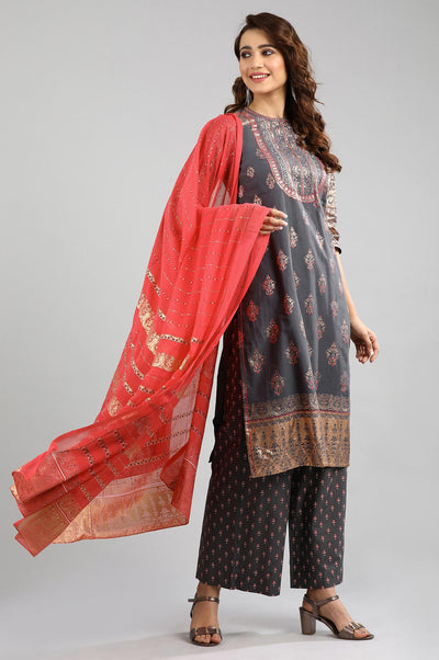 Grey Round Neck Printed kurta