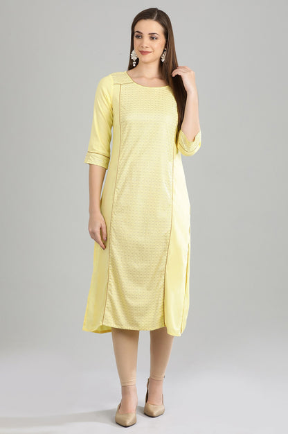 Yellow Round Neck Printed kurta