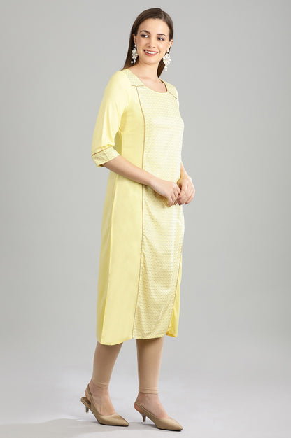 Yellow Round Neck Printed kurta