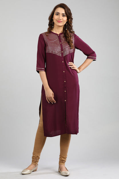 Wine Band Collar Solid kurta