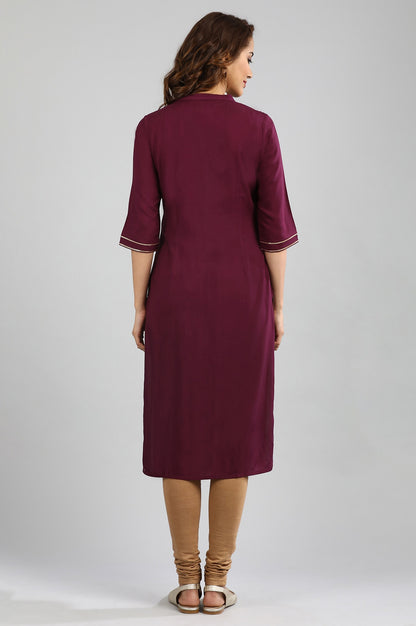 Wine Band Collar Solid kurta