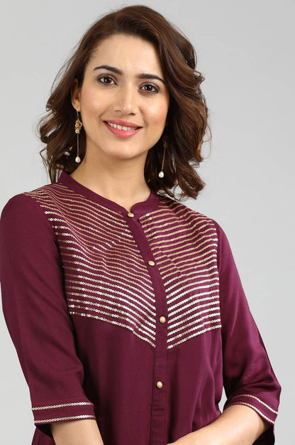 Wine Band Collar Solid kurta