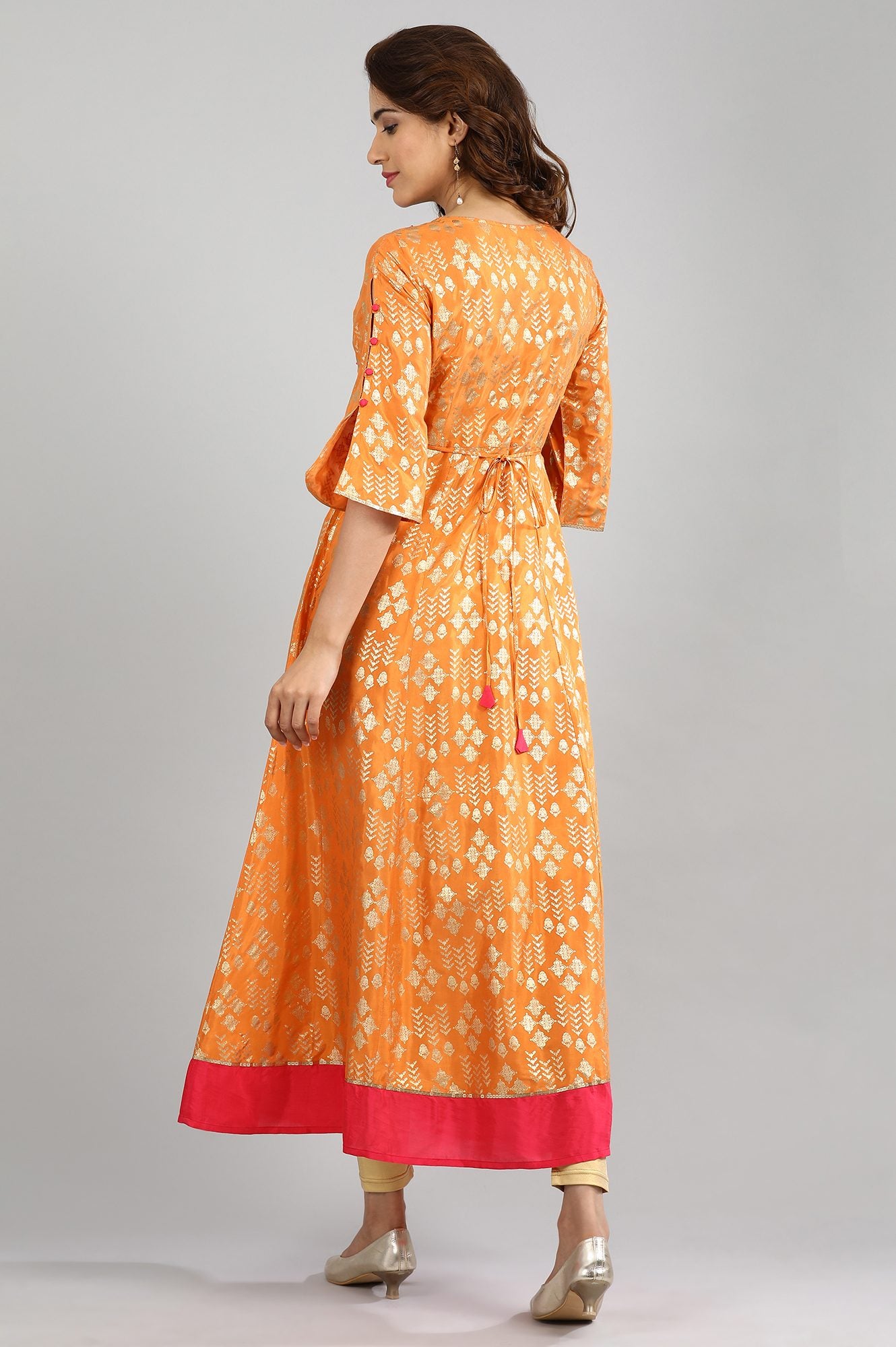 Orange Round Neck A-Line Dress