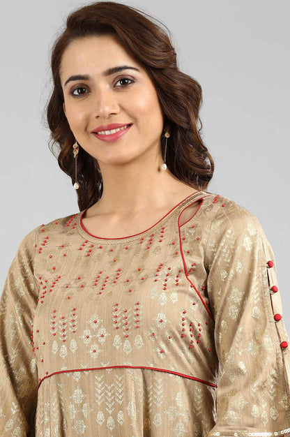 Beige Round Neck A-Line kurta