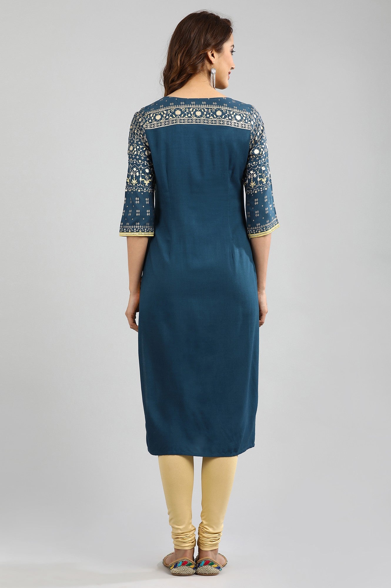 Blue Round Neck Printed kurta