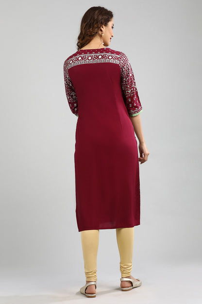 Pink Round Neck Printed kurta