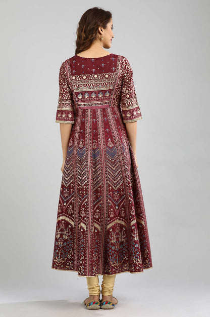 Red Round Neck Printed kurta