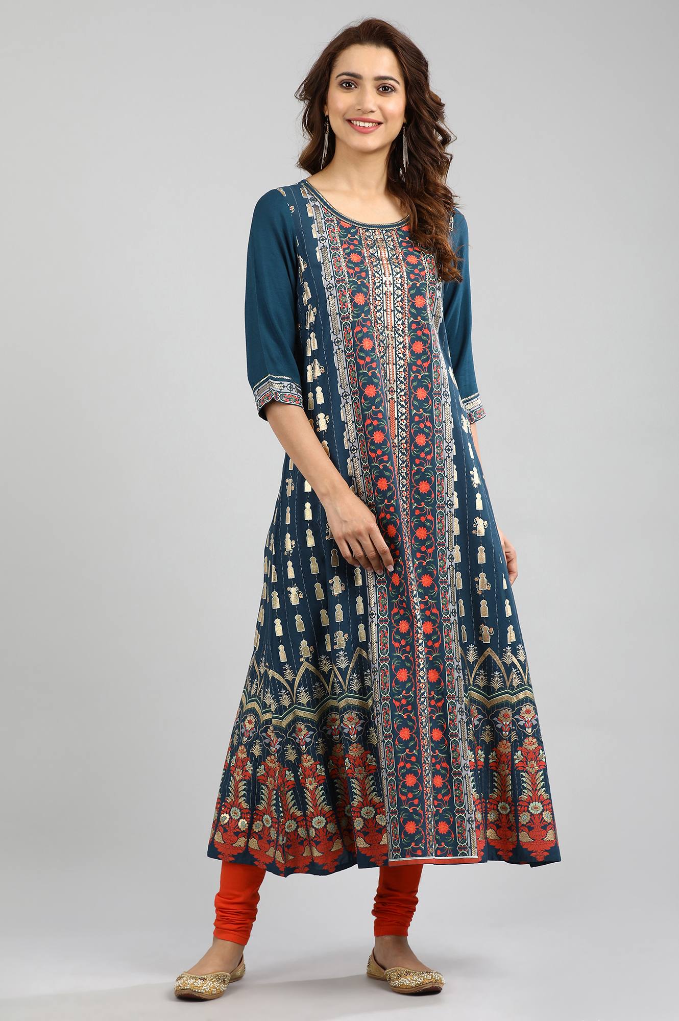 Blue Round Neck Printed kurta