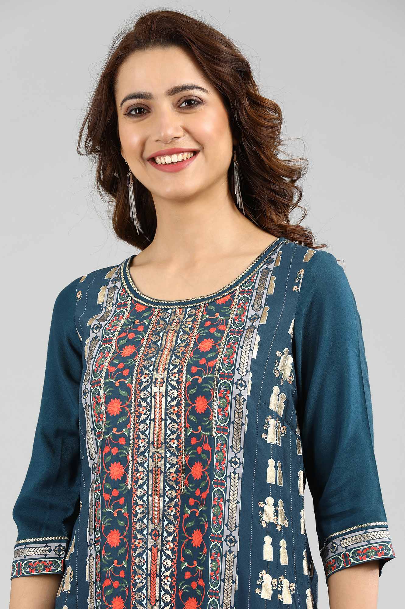 Blue Round Neck Printed kurta