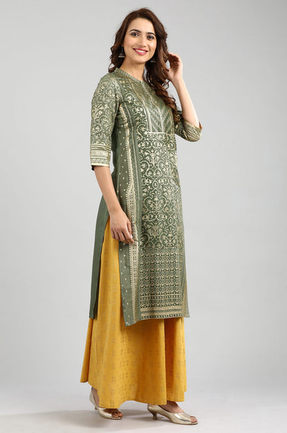 Green Band Collar Printed kurta